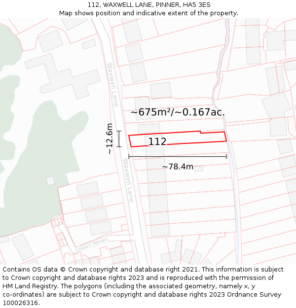 112, WAXWELL LANE, PINNER, HA5 3ES: Plot and title map