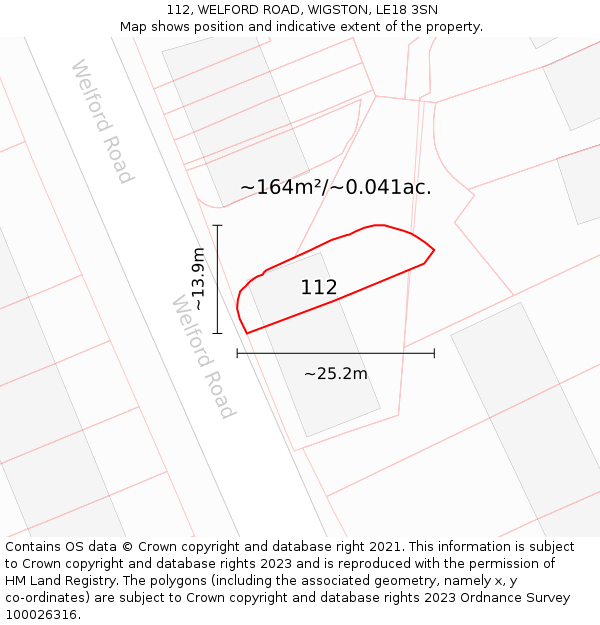 112, WELFORD ROAD, WIGSTON, LE18 3SN: Plot and title map