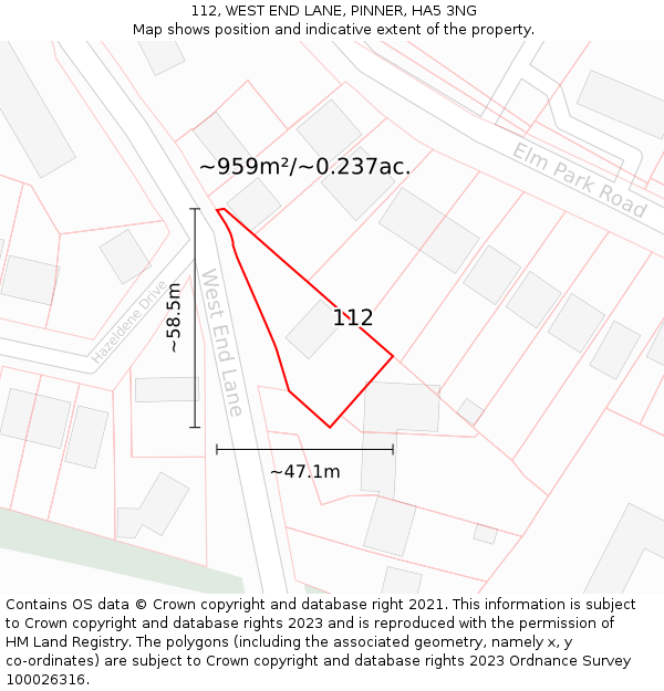 112, WEST END LANE, PINNER, HA5 3NG: Plot and title map