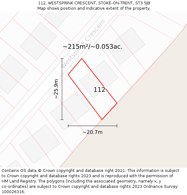 112, WESTSPRINK CRESCENT, STOKE-ON-TRENT, ST3 5JB: Plot and title map