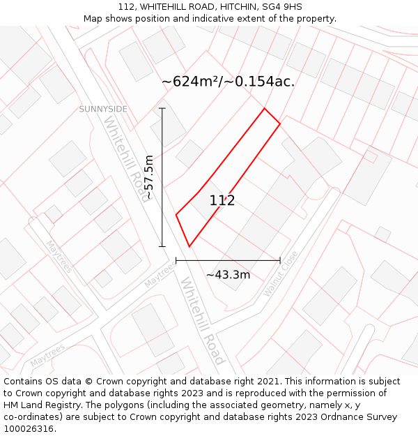 112, WHITEHILL ROAD, HITCHIN, SG4 9HS: Plot and title map