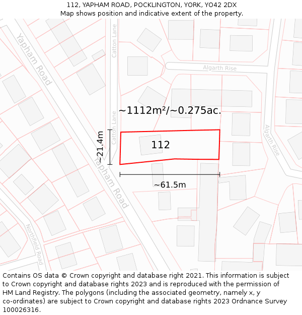 112, YAPHAM ROAD, POCKLINGTON, YORK, YO42 2DX: Plot and title map