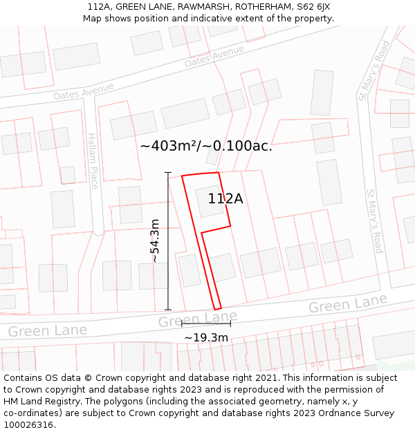 112A, GREEN LANE, RAWMARSH, ROTHERHAM, S62 6JX: Plot and title map