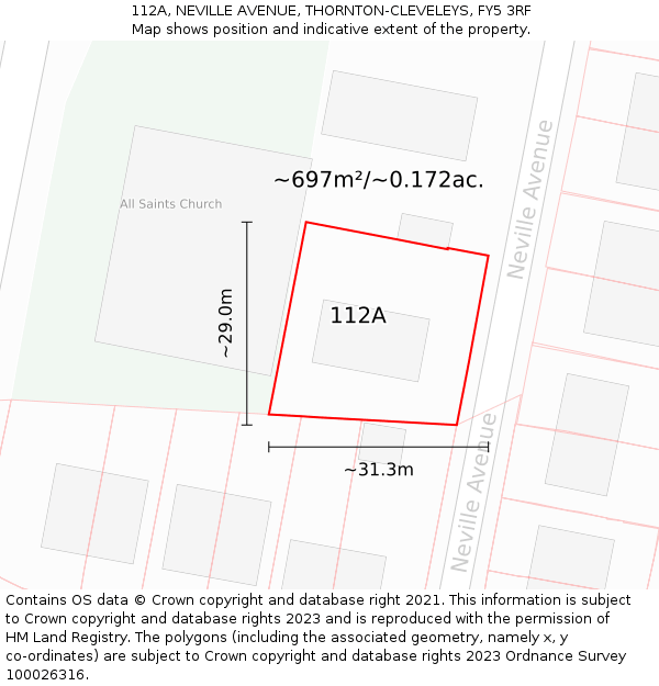 112A, NEVILLE AVENUE, THORNTON-CLEVELEYS, FY5 3RF: Plot and title map