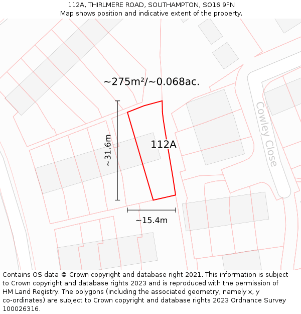 112A, THIRLMERE ROAD, SOUTHAMPTON, SO16 9FN: Plot and title map