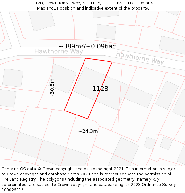 112B, HAWTHORNE WAY, SHELLEY, HUDDERSFIELD, HD8 8PX: Plot and title map