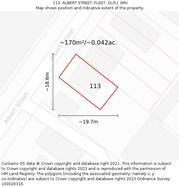 113, ALBERT STREET, FLEET, GU51 3RN: Plot and title map