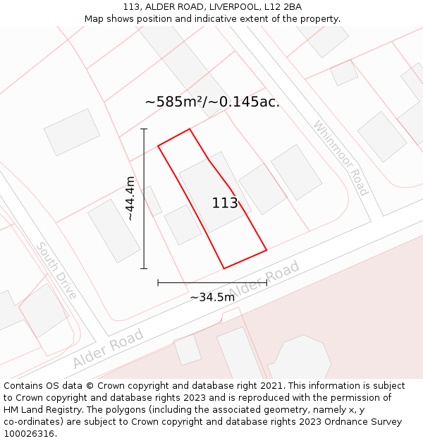 113, ALDER ROAD, LIVERPOOL, L12 2BA: Plot and title map