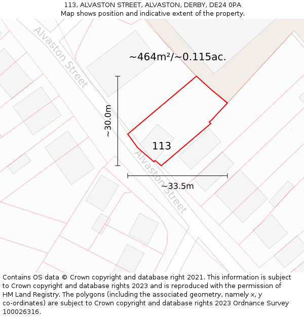 113, ALVASTON STREET, ALVASTON, DERBY, DE24 0PA: Plot and title map