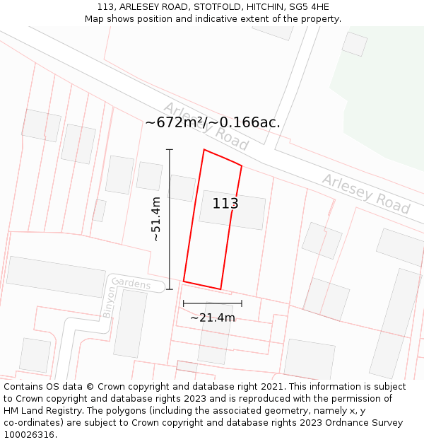 113, ARLESEY ROAD, STOTFOLD, HITCHIN, SG5 4HE: Plot and title map