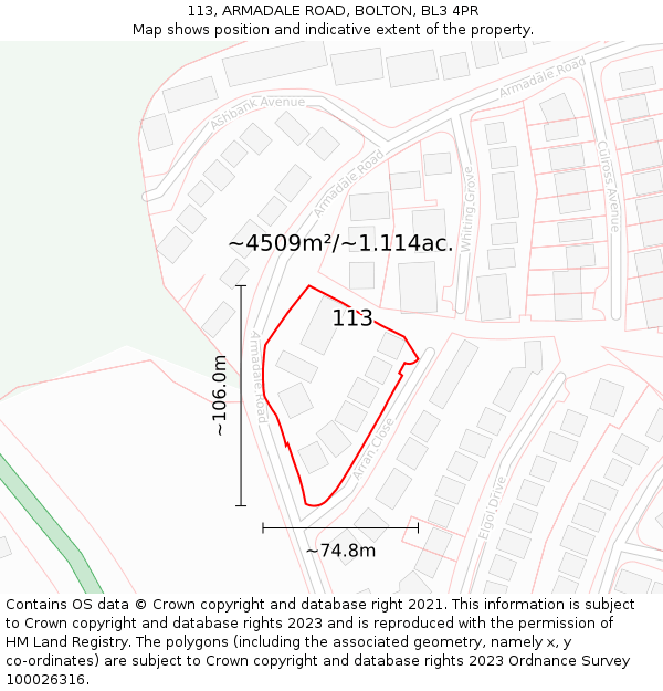 113, ARMADALE ROAD, BOLTON, BL3 4PR: Plot and title map