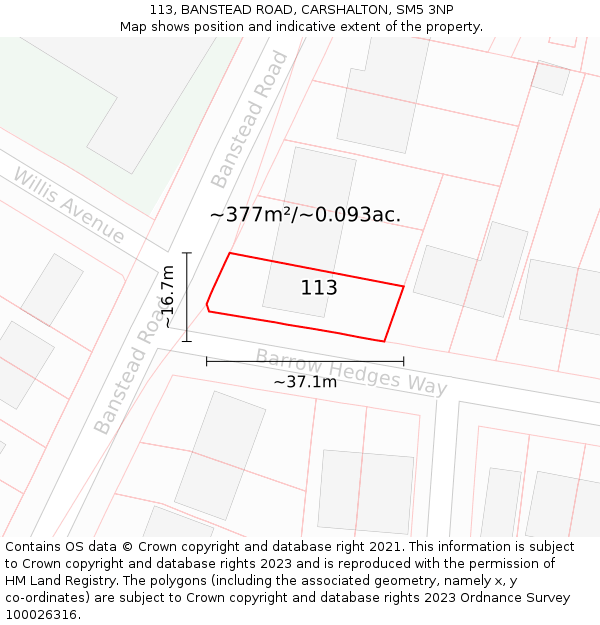 113, BANSTEAD ROAD, CARSHALTON, SM5 3NP: Plot and title map
