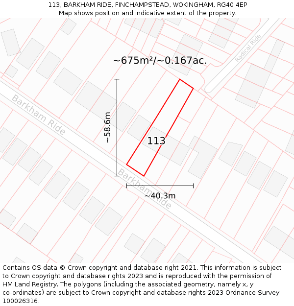 113, BARKHAM RIDE, FINCHAMPSTEAD, WOKINGHAM, RG40 4EP: Plot and title map