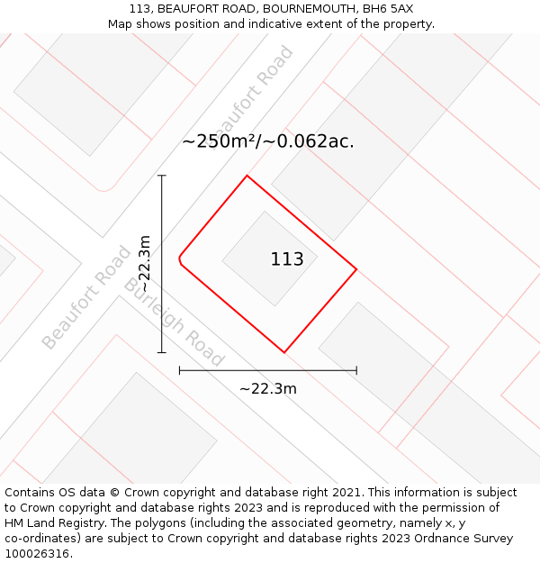 113, BEAUFORT ROAD, BOURNEMOUTH, BH6 5AX: Plot and title map