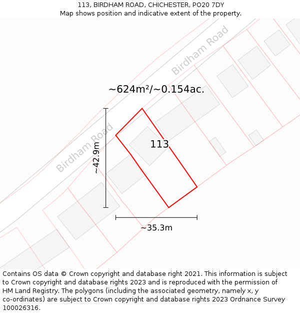 113, BIRDHAM ROAD, CHICHESTER, PO20 7DY: Plot and title map