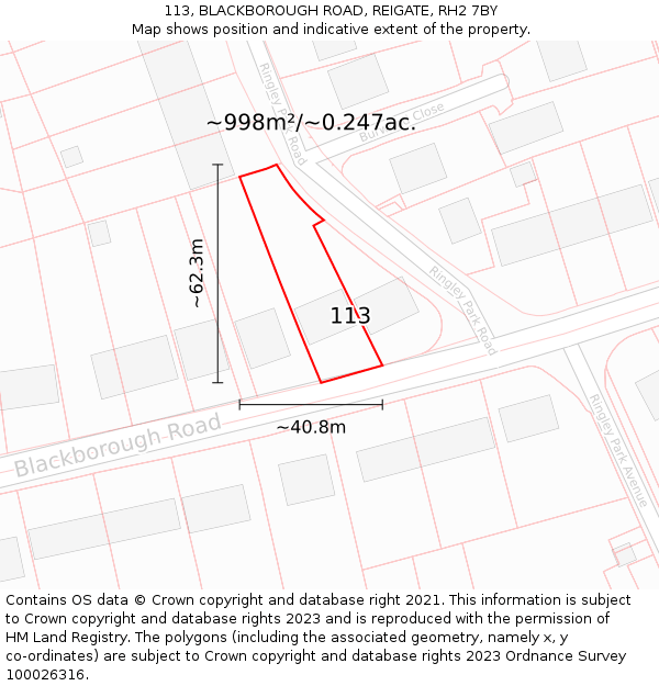 113, BLACKBOROUGH ROAD, REIGATE, RH2 7BY: Plot and title map