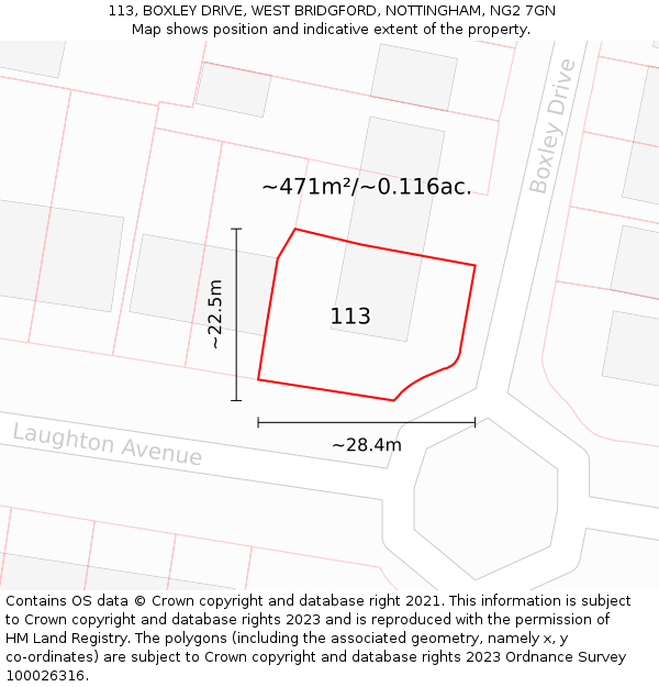 113, BOXLEY DRIVE, WEST BRIDGFORD, NOTTINGHAM, NG2 7GN: Plot and title map