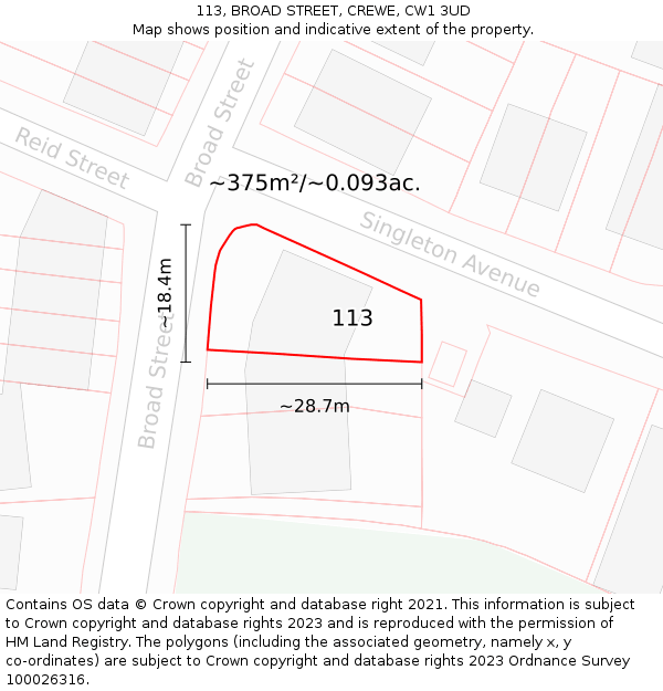 113, BROAD STREET, CREWE, CW1 3UD: Plot and title map