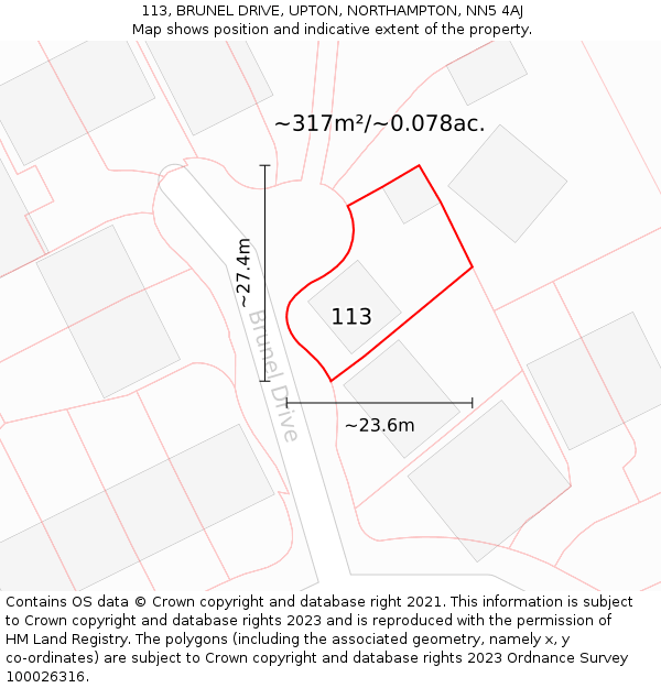 113, BRUNEL DRIVE, UPTON, NORTHAMPTON, NN5 4AJ: Plot and title map