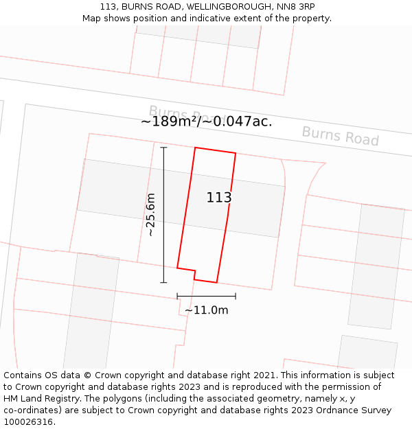 113, BURNS ROAD, WELLINGBOROUGH, NN8 3RP: Plot and title map