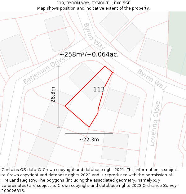 113, BYRON WAY, EXMOUTH, EX8 5SE: Plot and title map