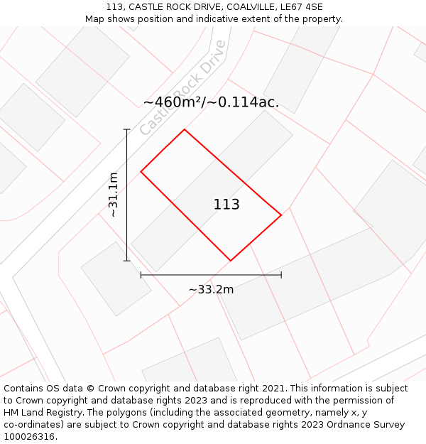 113, CASTLE ROCK DRIVE, COALVILLE, LE67 4SE: Plot and title map