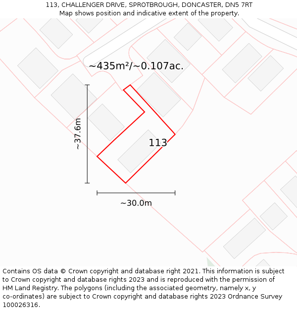 113, CHALLENGER DRIVE, SPROTBROUGH, DONCASTER, DN5 7RT: Plot and title map
