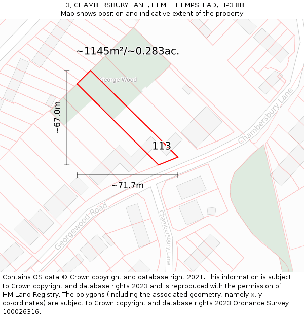 113, CHAMBERSBURY LANE, HEMEL HEMPSTEAD, HP3 8BE: Plot and title map