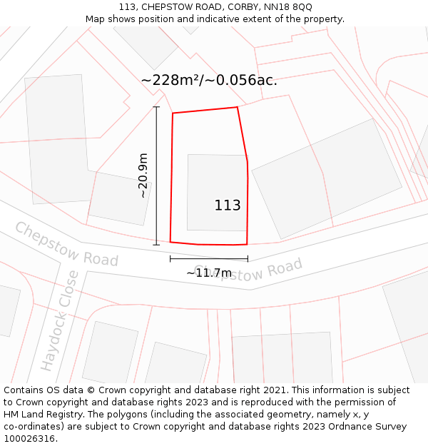 113, CHEPSTOW ROAD, CORBY, NN18 8QQ: Plot and title map