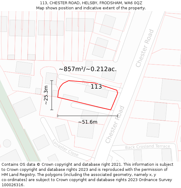 113, CHESTER ROAD, HELSBY, FRODSHAM, WA6 0QZ: Plot and title map