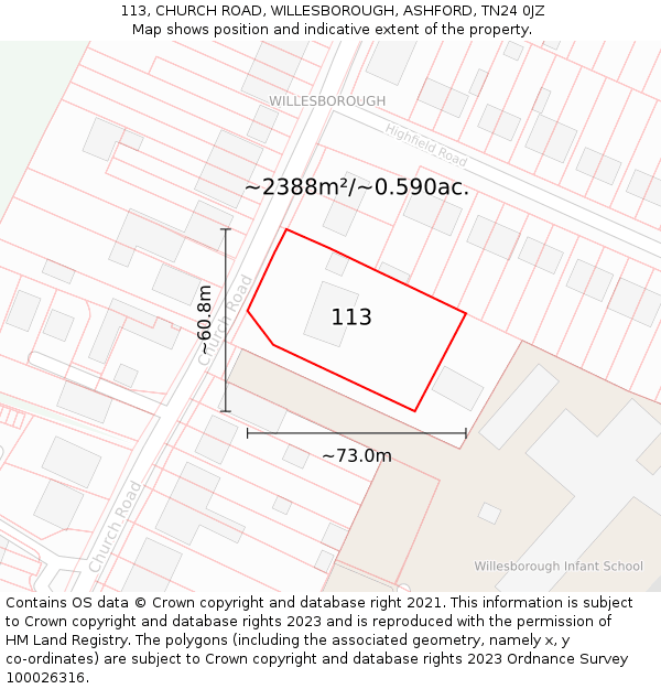 113, CHURCH ROAD, WILLESBOROUGH, ASHFORD, TN24 0JZ: Plot and title map