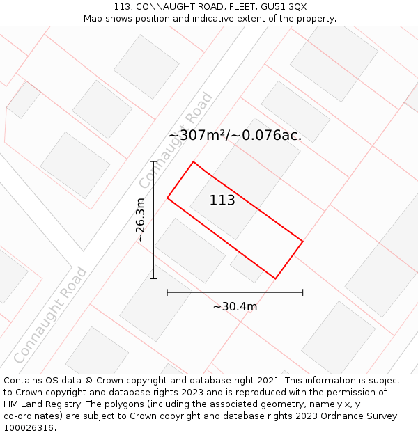 113, CONNAUGHT ROAD, FLEET, GU51 3QX: Plot and title map