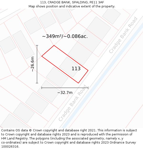 113, CRADGE BANK, SPALDING, PE11 3AF: Plot and title map