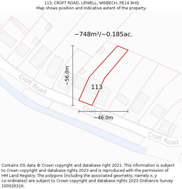 113, CROFT ROAD, UPWELL, WISBECH, PE14 9HQ: Plot and title map