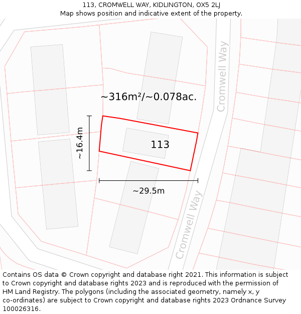 113, CROMWELL WAY, KIDLINGTON, OX5 2LJ: Plot and title map