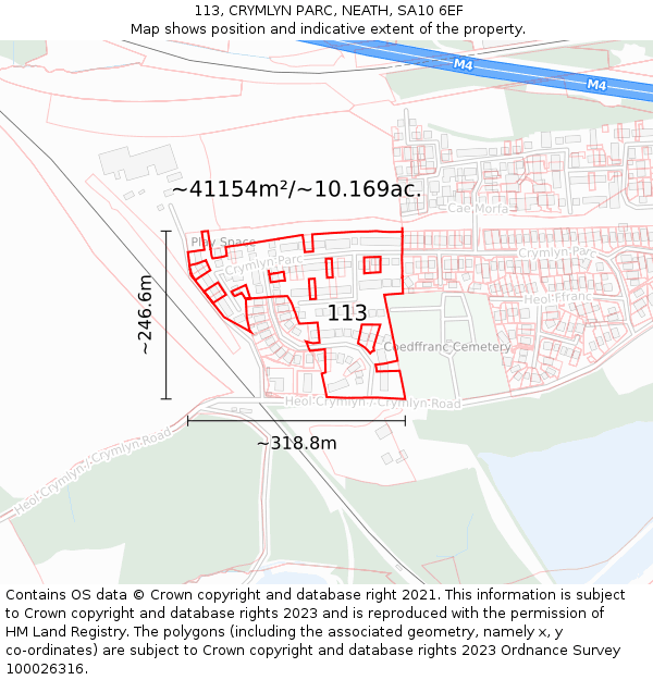 113, CRYMLYN PARC, NEATH, SA10 6EF: Plot and title map