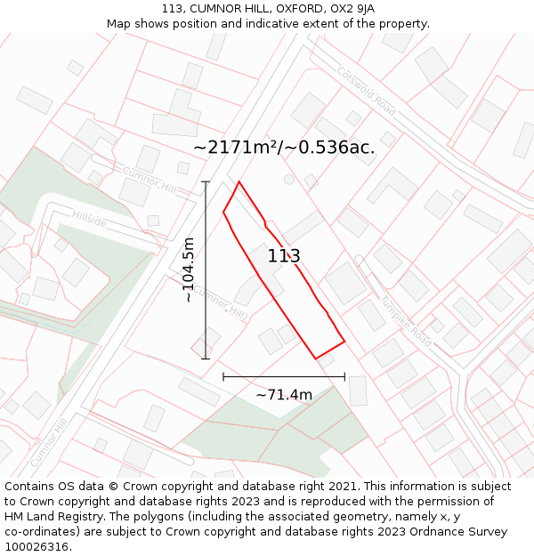 113, CUMNOR HILL, OXFORD, OX2 9JA: Plot and title map