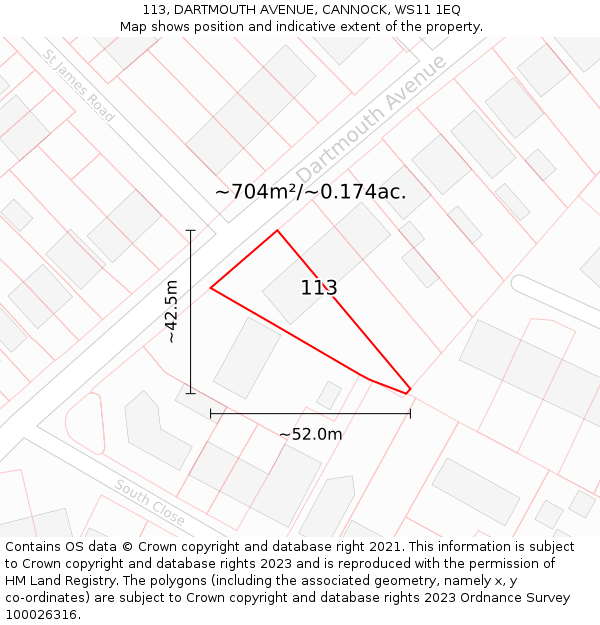 113, DARTMOUTH AVENUE, CANNOCK, WS11 1EQ: Plot and title map