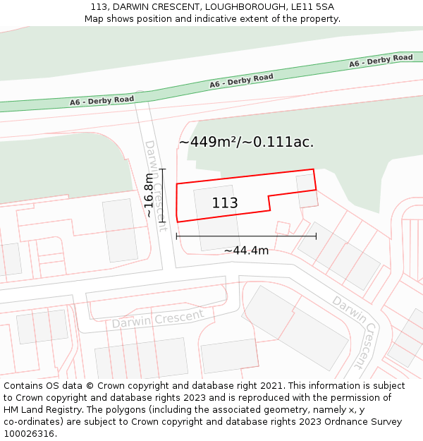 113, DARWIN CRESCENT, LOUGHBOROUGH, LE11 5SA: Plot and title map