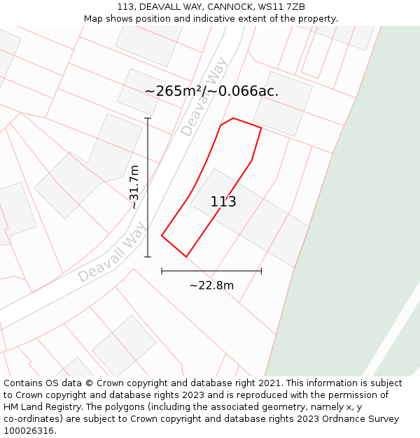 113, DEAVALL WAY, CANNOCK, WS11 7ZB: Plot and title map