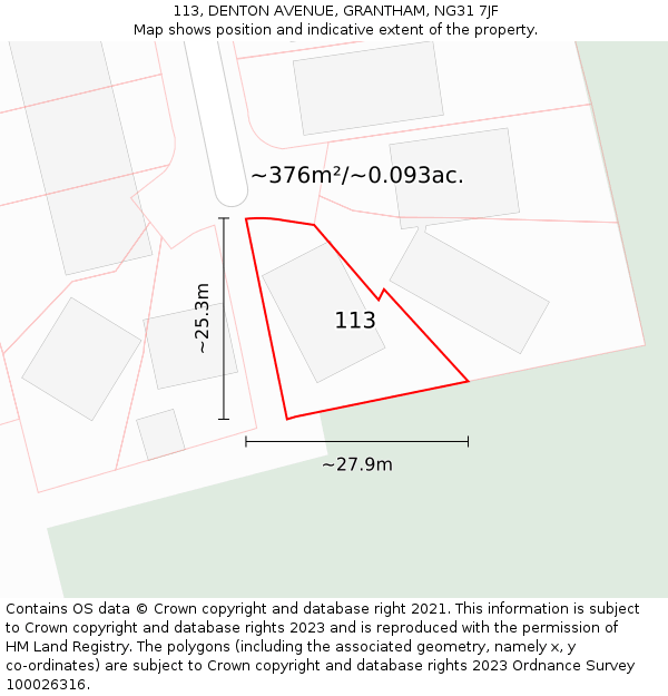 113, DENTON AVENUE, GRANTHAM, NG31 7JF: Plot and title map