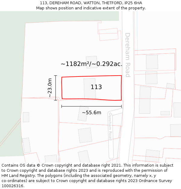 113, DEREHAM ROAD, WATTON, THETFORD, IP25 6HA: Plot and title map