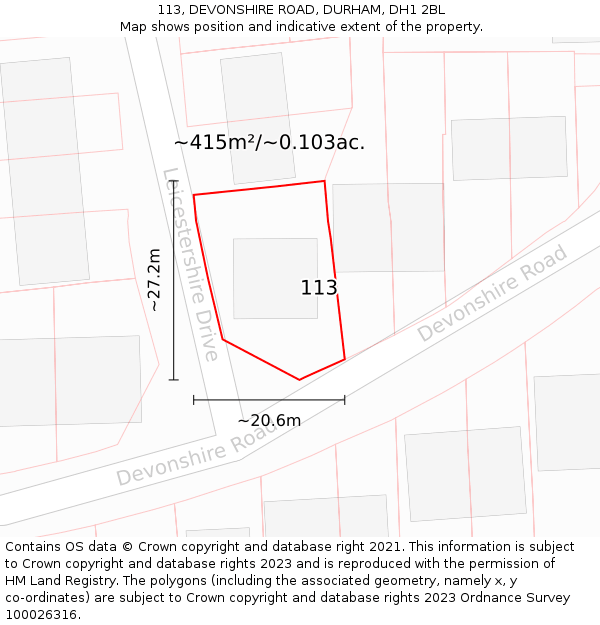 113, DEVONSHIRE ROAD, DURHAM, DH1 2BL: Plot and title map