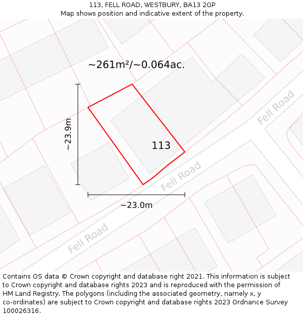 113, FELL ROAD, WESTBURY, BA13 2GP: Plot and title map