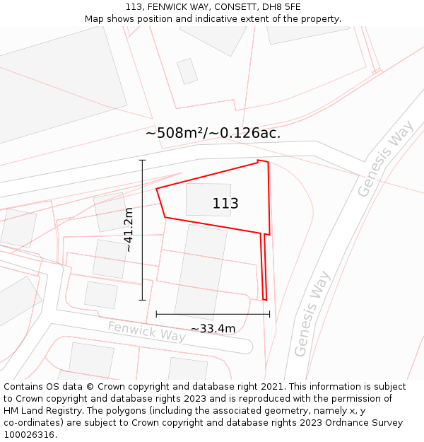 113, FENWICK WAY, CONSETT, DH8 5FE: Plot and title map