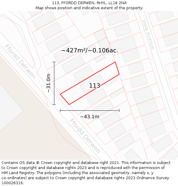 113, FFORDD DERWEN, RHYL, LL18 2NA: Plot and title map