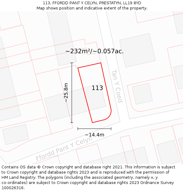 113, FFORDD PANT Y CELYN, PRESTATYN, LL19 8YD: Plot and title map