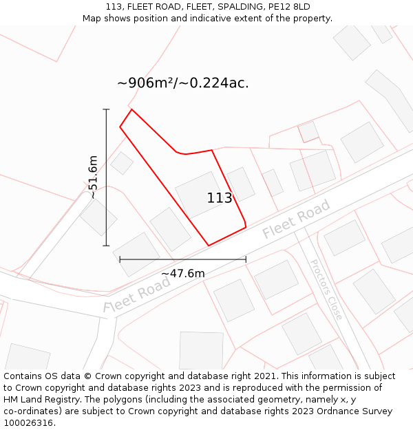 113, FLEET ROAD, FLEET, SPALDING, PE12 8LD: Plot and title map