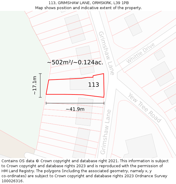 113, GRIMSHAW LANE, ORMSKIRK, L39 1PB: Plot and title map