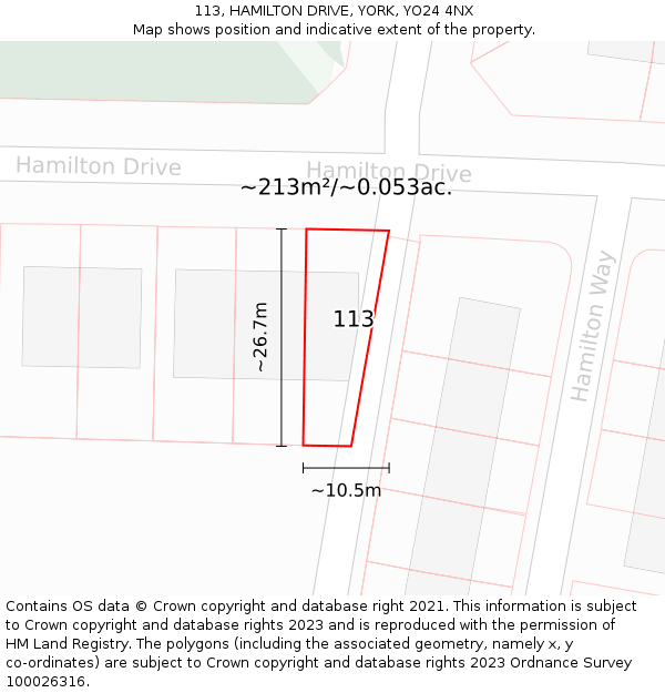 113, HAMILTON DRIVE, YORK, YO24 4NX: Plot and title map